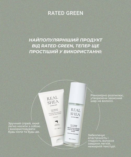 RATED GREEN Real Shea Protein Spray Термозахисний спрей для волосся з протеїнами rtDG00224 фото